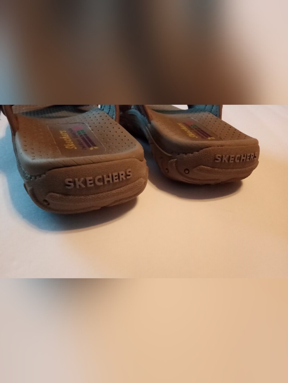 Skechers Brown Strappy Slide Sandals with Multi-Color Trim - Picture 7 of 7